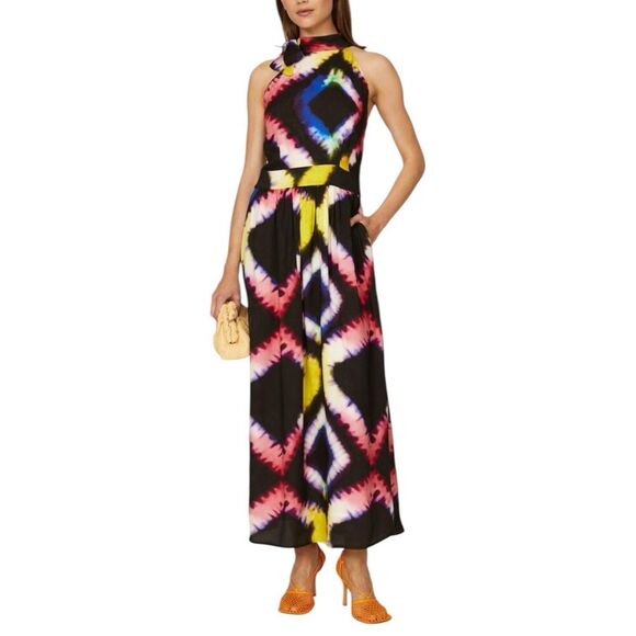 Busayo Black Watercolor Tie Dye Halter Maxi Dress 2 - Picture 1 of 7